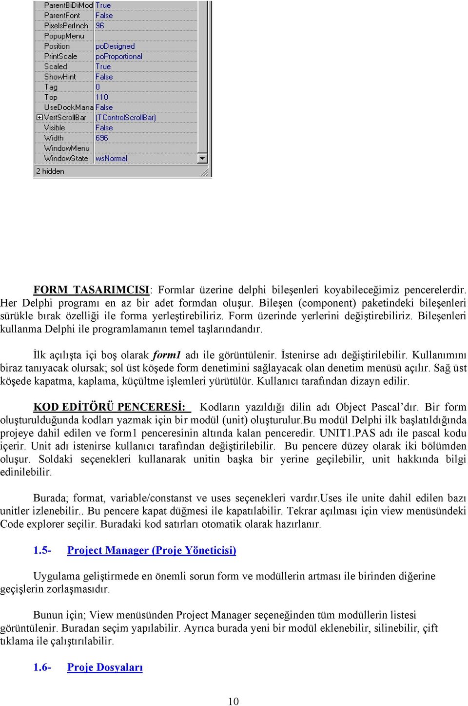 Bileşenleri kullanma Delphi ile programlamanın temel taşlarındandır. İlk açılışta içi boş olarak form1 adı ile görüntülenir. İstenirse adı değiştirilebilir.