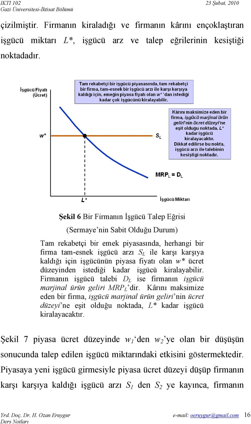 piyasa fiyatı olan w* ücret düzeyinden istediği kadar işgücü kiralayabilir. Firmanın işgücü talebi D L ise firmanın işgücü marjinal ürün geliri MRP L dir.