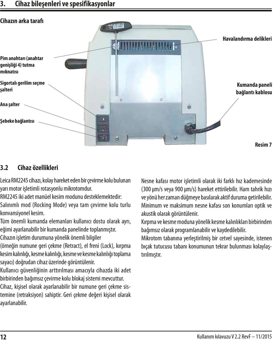 RM2245 iki adet manüel kesim modunu desteklemektedir: Salınımlı mod (Rocking Mode) veya tam çevirme kolu turlu konvansiyonel kesim.