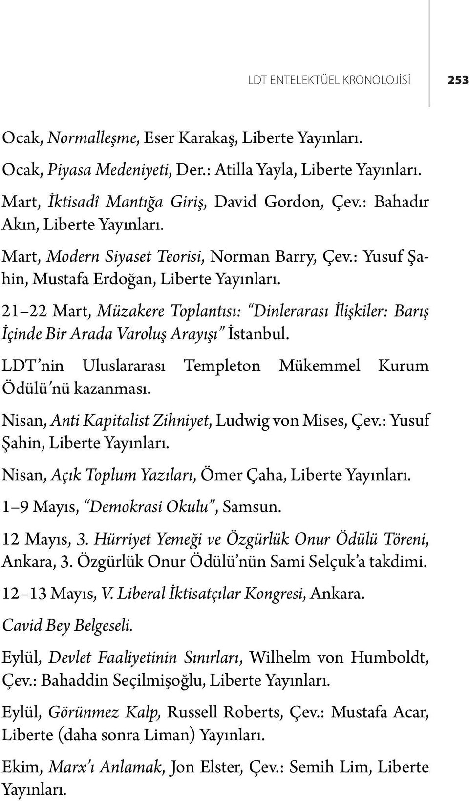 21 22 Mart, Müzakere Toplantısı: Dinlerarası İlişkiler: Barış İçinde Bir Arada Varoluş Arayışı İstanbul. LDT nin Uluslararası Templeton Mükemmel Kurum Ödülü nü kazanması.