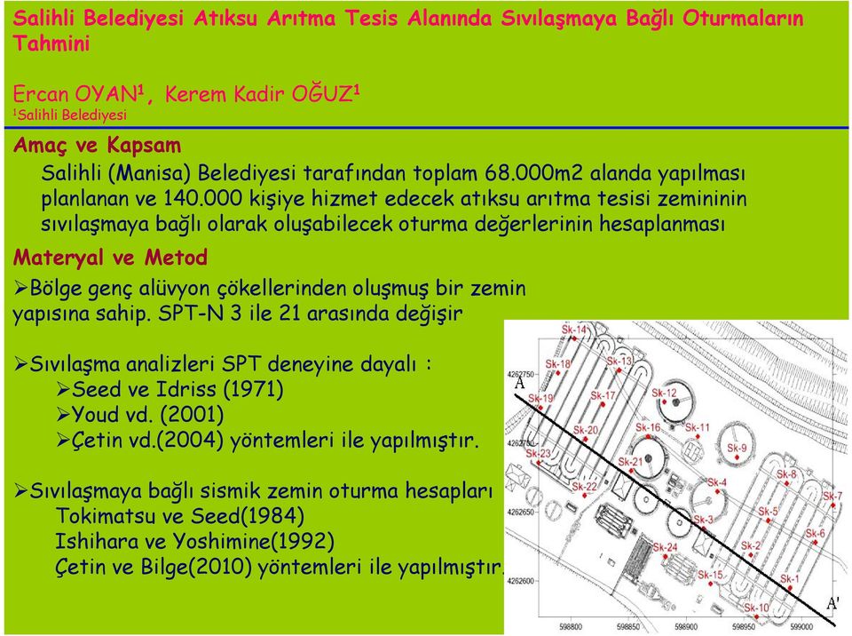 000 kişiye hizmet edecek atıksu arıtma tesisi zemininin sıvılaşmaya bağlı olarak oluşabilecek oturma değerlerinin hesaplanması Materyal ve Metod Bölge genç alüvyon çökellerinden oluşmuş bir