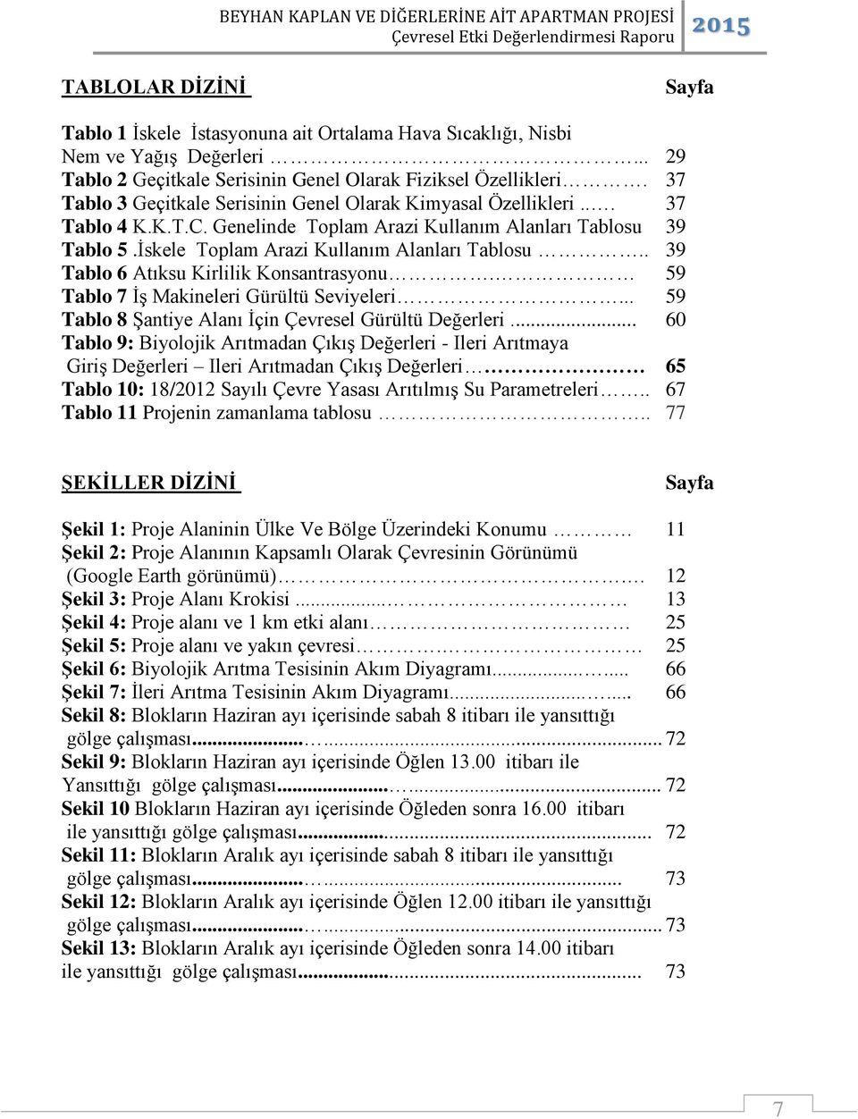 . 39 Tablo 6 Atıksu Kirlilik Konsantrasyonu. 59 Tablo 7 İş Makineleri Gürültü Seviyeleri... 59 Tablo 8 Şantiye Alanı İçin Çevresel Gürültü Değerleri.