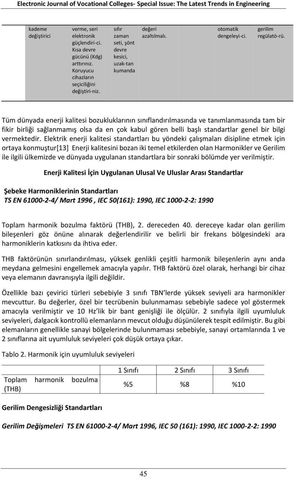 Tüm dünyada enerji kalitesi bozukluklarının sınıflandırılmasında ve tanımlanmasında tam bir fikir birliği sağlanmamış olsa da en çok kabul gören belli başlı standartlar genel bir bilgi vermektedir.