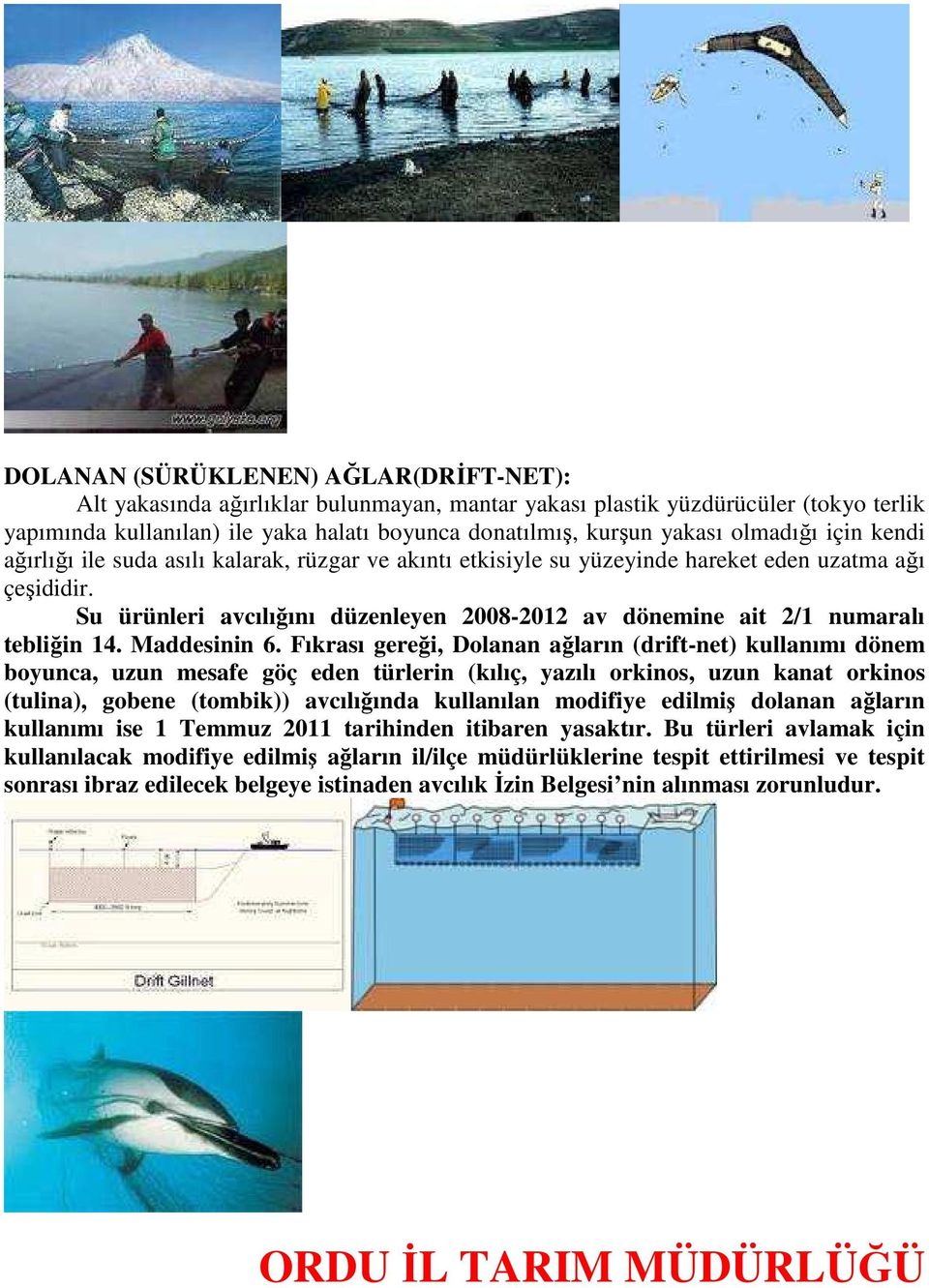 Su ürünleri avcılığını düzenleyen 2008-2012 av dönemine ait 2/1 numaralı tebliğin 14. Maddesinin 6.