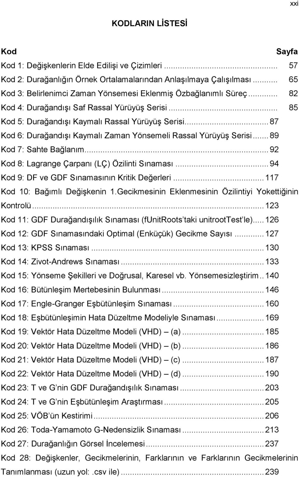 .. 87 Kod 6: Durağandışı Kaymalı Zaman Yönsemeli Rassal Yürüyüş Serisi... 89 Kod 7: Sahte Bağlanım... 92 Kod 8: Lagrange Çarpanı (LÇ) Özilinti Sınaması.