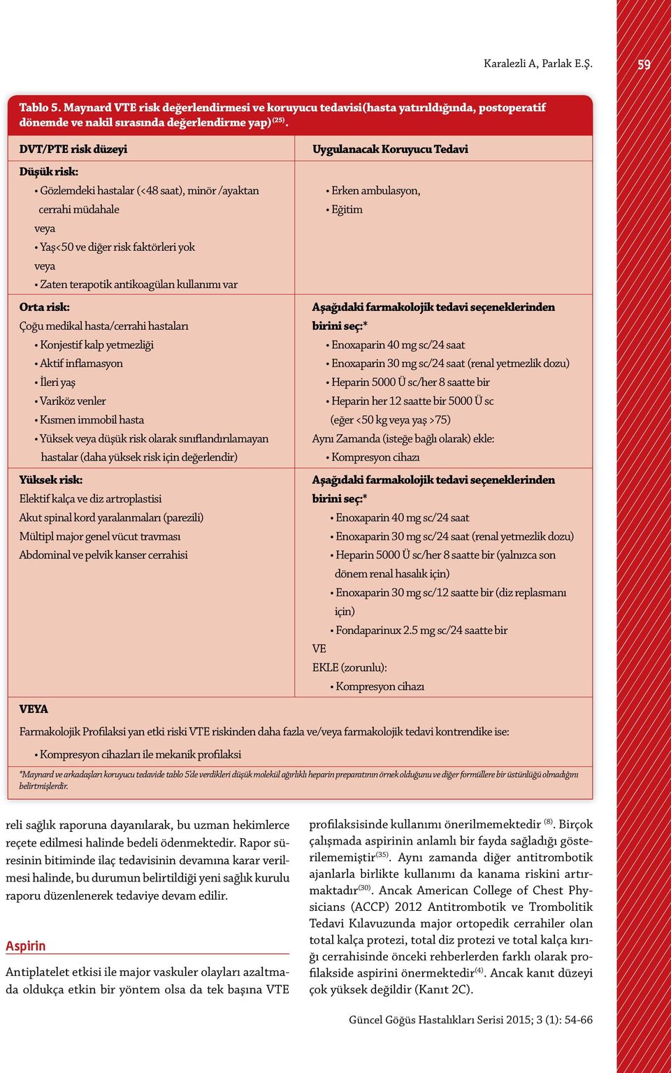 Koruyucu Tedavi Erken ambulasyon, Eğitim Orta risk: Aşağıdaki farmakolojik tedavi seçeneklerinden Çoğu medikal hasta/cerrahi hastaları birini seç:* Konjestif kalp yetmezliği Enoxaparin 40 mg sc/24