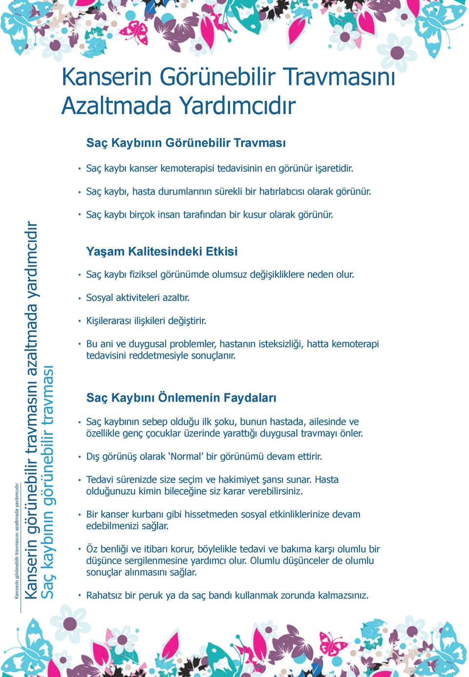 Yaşam Kalitesindeki Etkisi Saç kaybı fiziksel görünümde olumsuz değişikliklere neden olur. Sosyal aktiviteleri azaltır. Kişilerarası ilişkileri değiştirir.