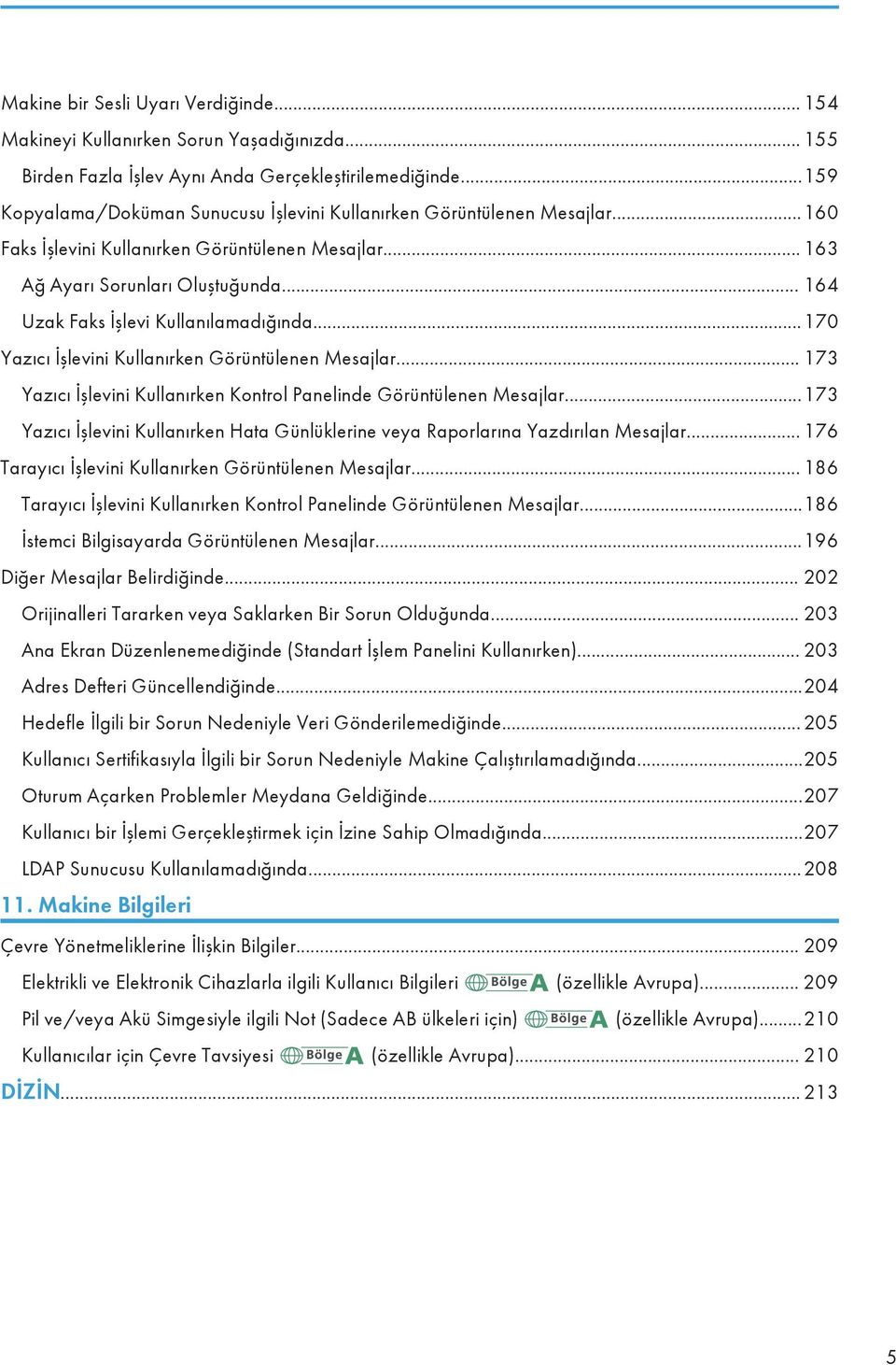 .. 164 Uzak Faks İşlevi Kullanılamadığında...170 Yazıcı İşlevini Kullanırken Görüntülenen Mesajlar... 173 Yazıcı İşlevini Kullanırken Kontrol Panelinde Görüntülenen Mesajlar.