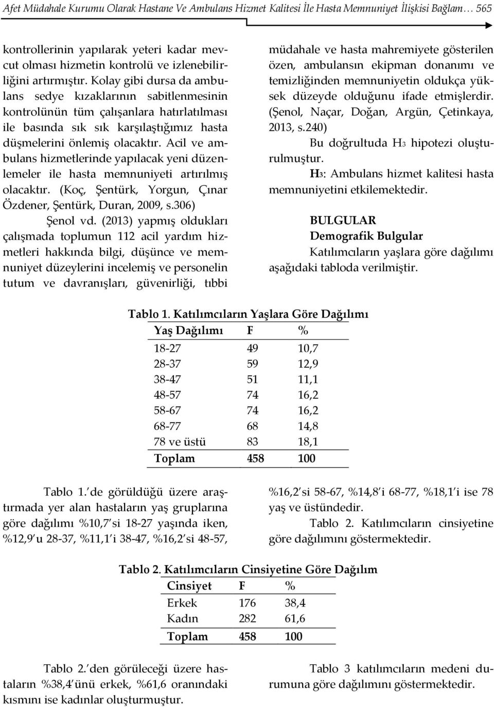 Acil ve ambulans hizmetlerinde yapılacak yeni düzenlemeler ile hasta memnuniyeti artırılmış olacaktır. (Koç, Şentürk, Yorgun, Çınar Özdener, Şentürk, Duran, 2009, s.306) Şenol vd.