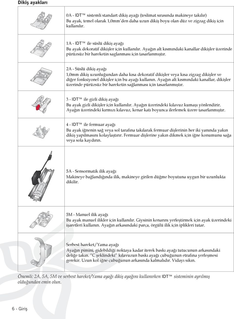 2A - Süslü diki aya 1,0mm diki uzunlu undan daha k sa dekoratif diki ler veya k sa zigzag diki ler ve di er fonksiyonel diki ler için bu aya kullan n.