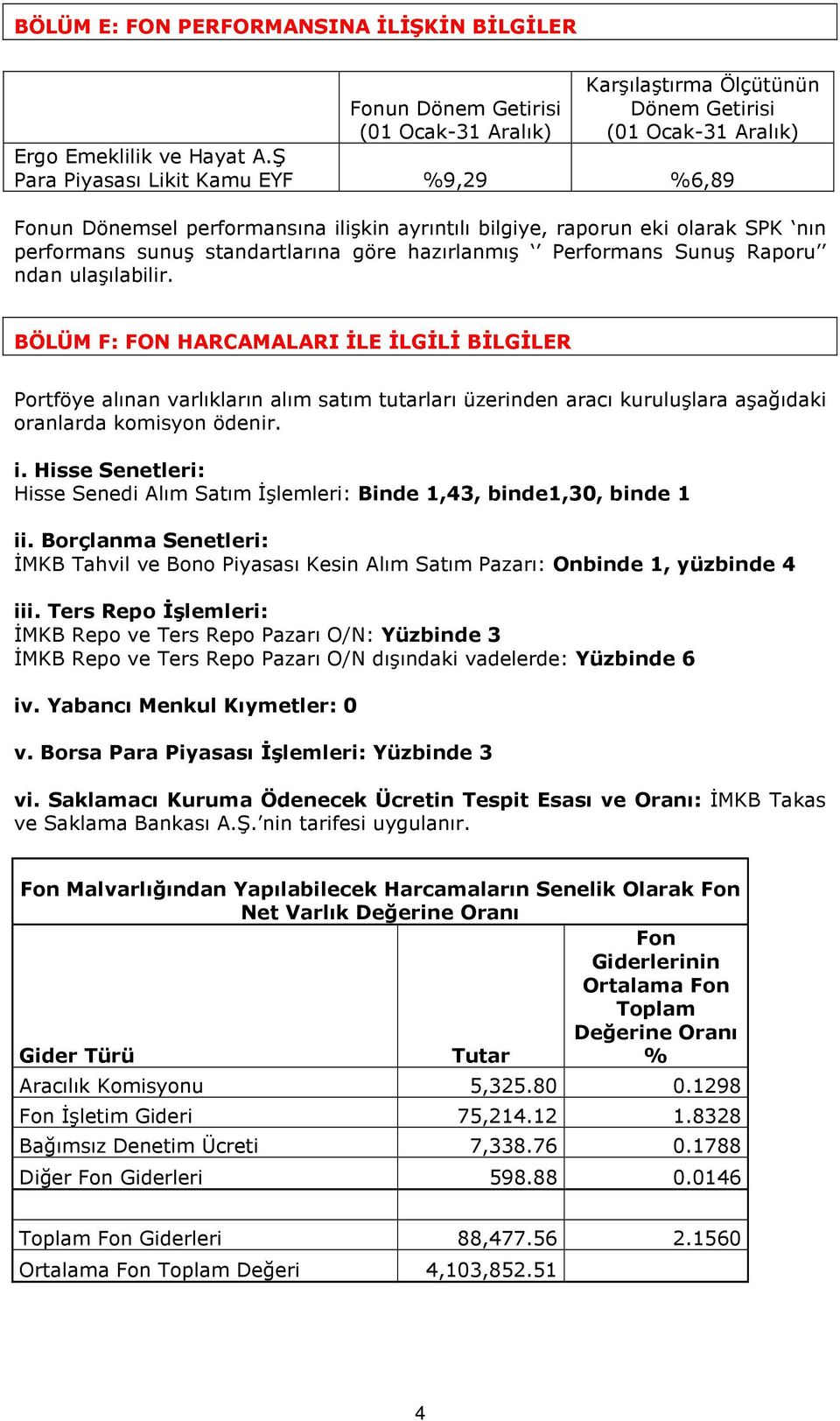 ndan ulaşılabilir. BÖLÜM F: FON HARCAMALARI ĐLE ĐLGĐLĐ BĐLGĐLER Portföye alınan varlıkların alım satım tutarları üzerinden aracı kuruluşlara aşağıdaki oranlarda komisyon ödenir. i.