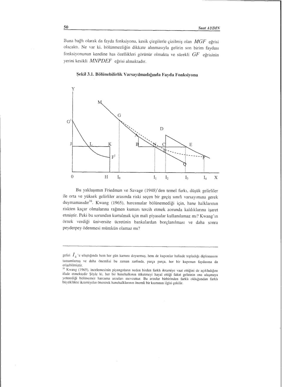 Bölünebilirlik Varsayılmadığmda Fayda Fonksiyonu y G ' ' D o H I o lı X Bu yaklaşımın Friedman ve Savage (1948)'den temel farkı, düşük gelirliler ile orta ve yüksek gelirliler arasında riski seçen