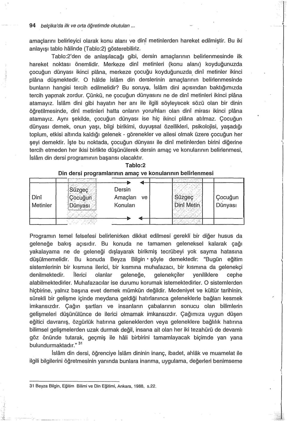 Merkeze dini metinleri (konu alanı) koyduğunuzda çocuğun dünyası ikinci plana, merkeze çocuğu koyduğunuzda. dini metinler ikinci plana düşmektedir.