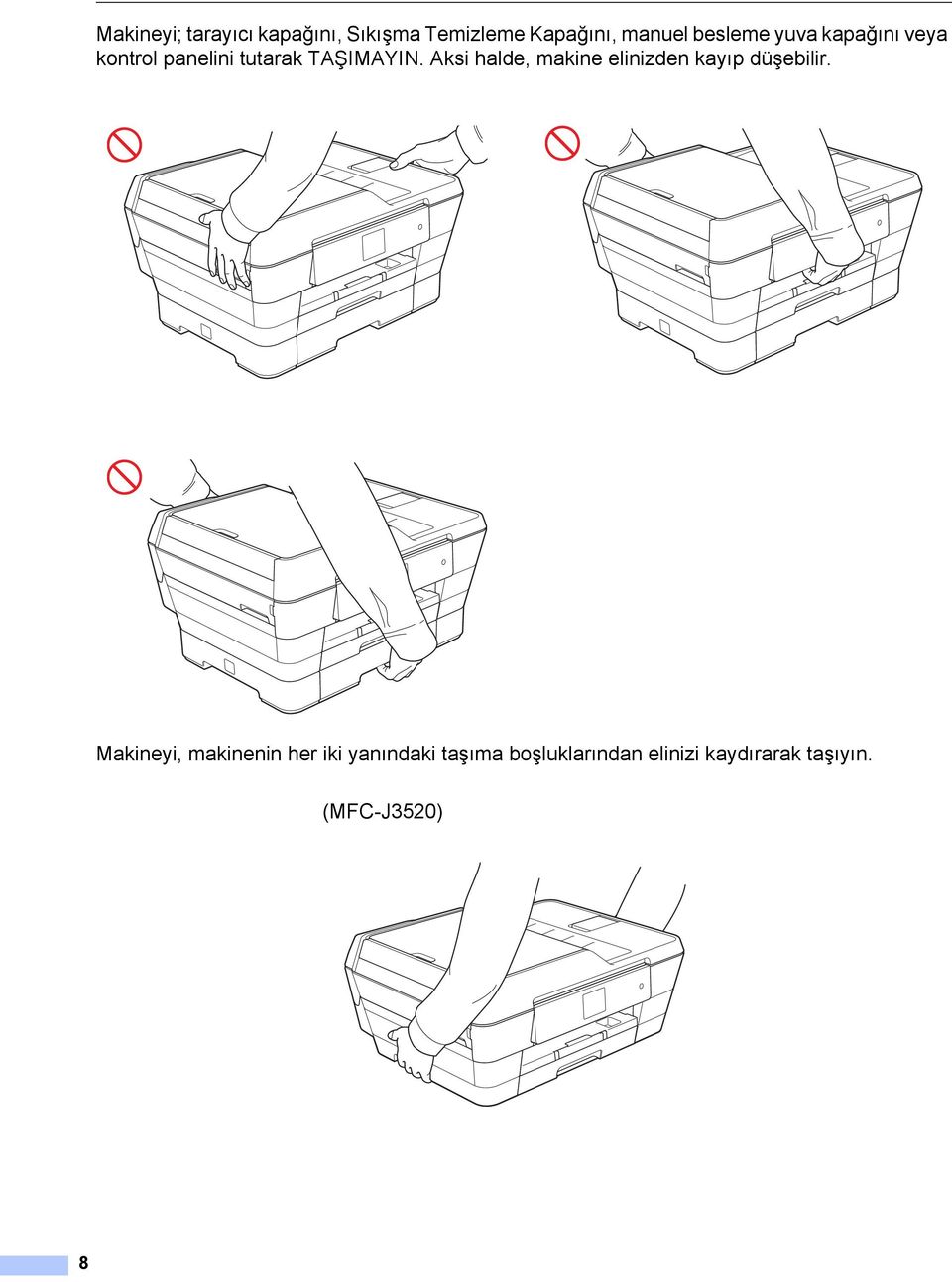 Aksi halde, makine elinizden kayıp düşebilir.