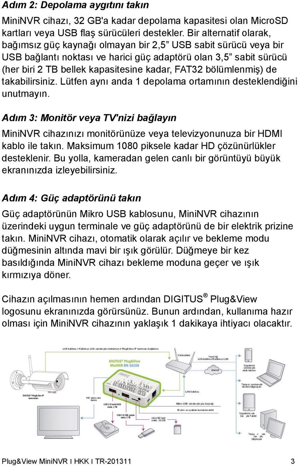 bölümlenmiş) de takabilirsiniz. Lütfen aynı anda 1 depolama ortamının desteklendiğini unutmayın.