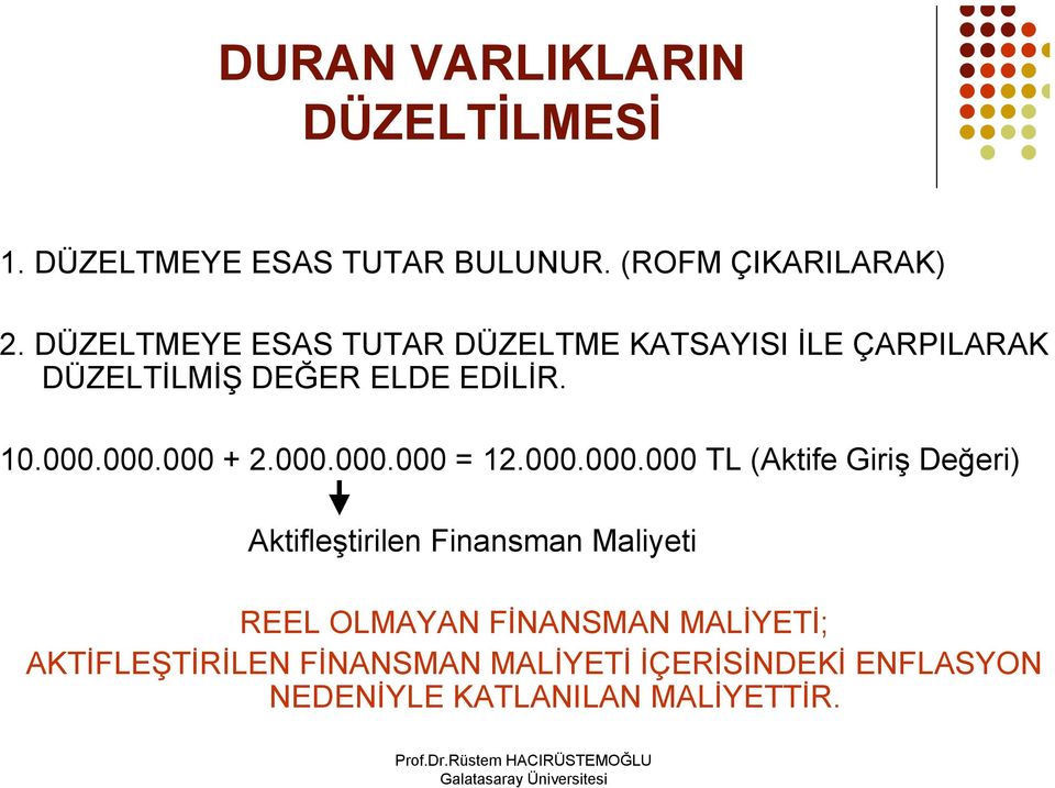 000.000.000 = 12.000.000.000 TL (Aktife Giriş Değeri) Aktifleştirilen Finansman Maliyeti REEL OLMAYAN