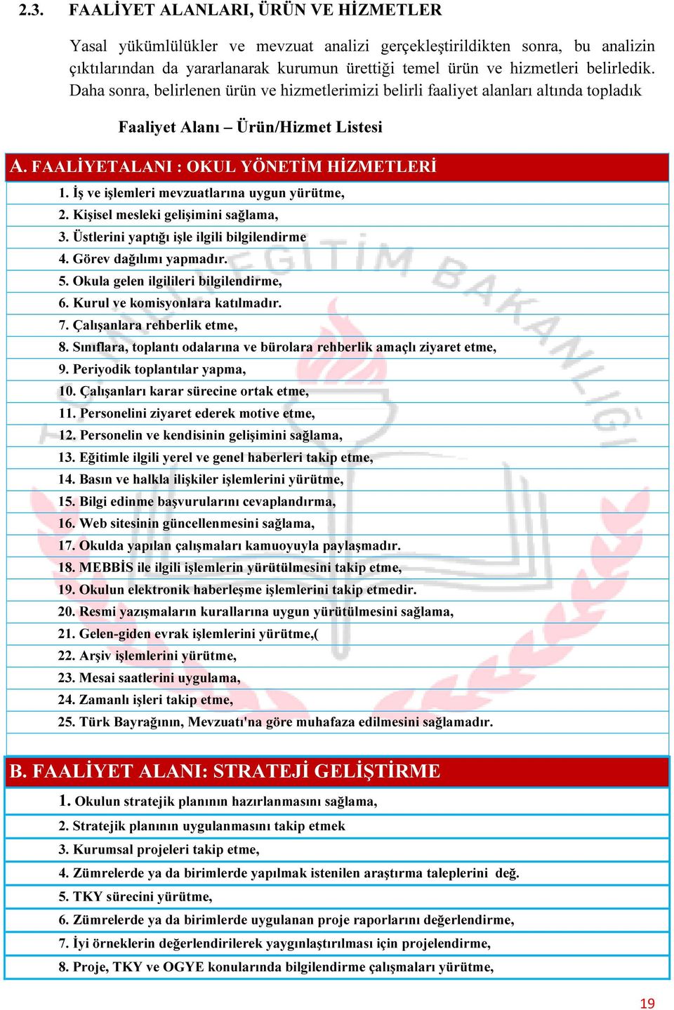 İş ve işlemleri mevzuatlarına uygun yürütme, 2. Kişisel mesleki gelişimini sağlama, 3. Üstlerini yaptığı işle ilgili bilgilendirme 4. Görev dağılımı yapmadır. 5.