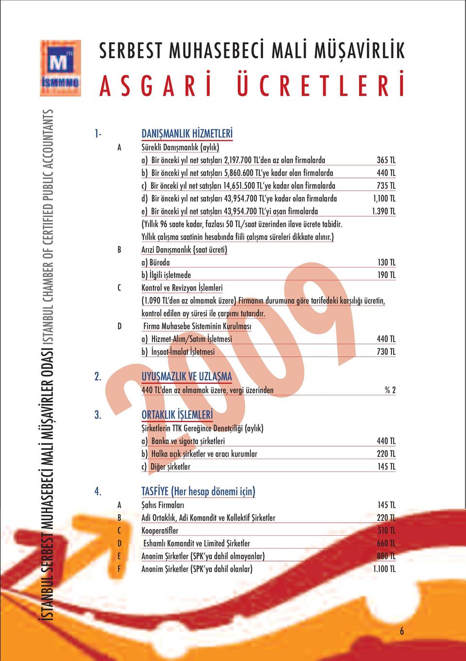 700 TL ye kadar olan firmalarda 1,100 TL e) Bir önceki yıl net satışları 43,954.700 TL yi aşan firmalarda 1.390 TL (Yıllık 96 saate kadar, fazlası 50 TL/saat üzerinden ilave ücrete tabidir.