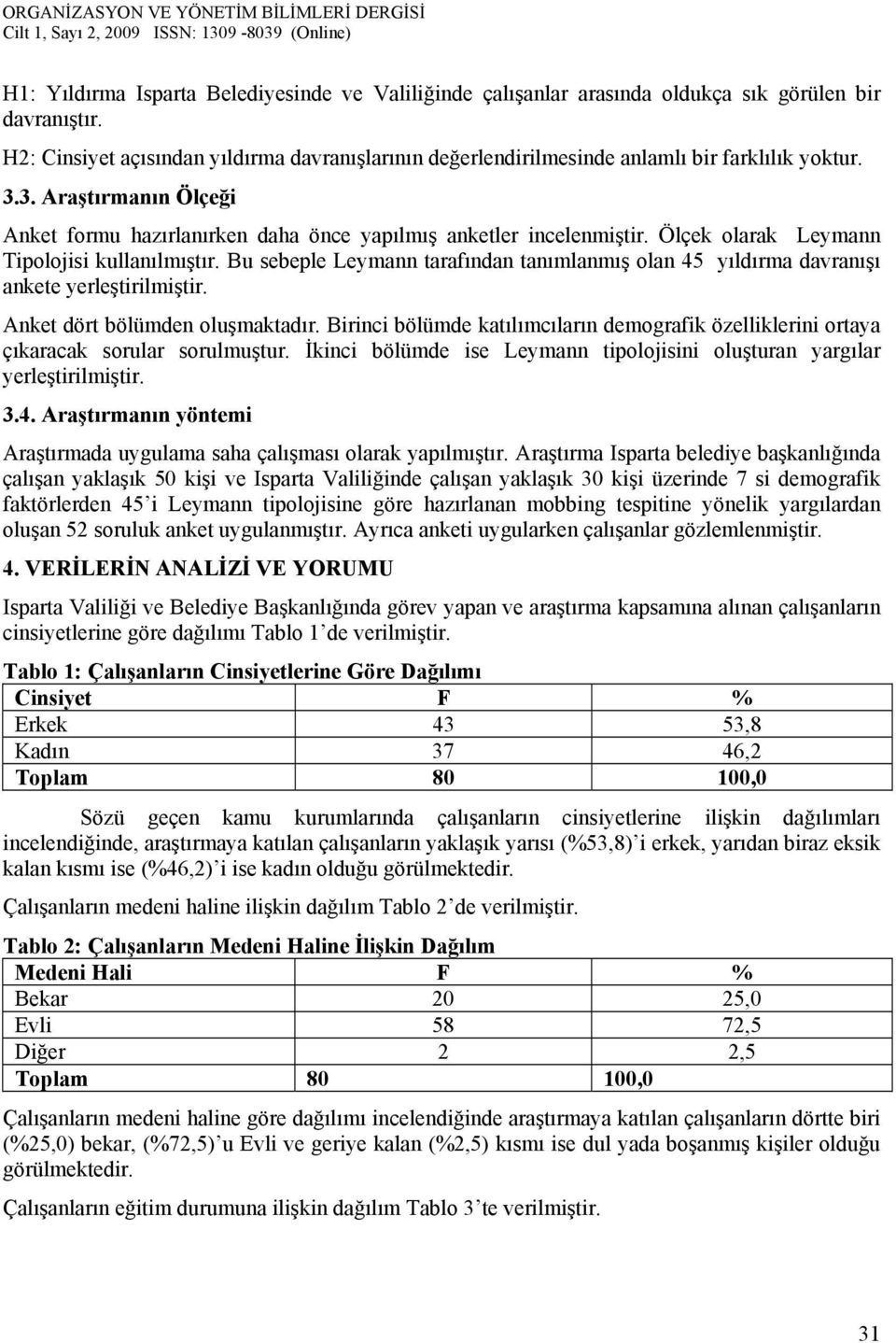 Ölçek olarak Leymann Tipolojisi kullanılmıştır. Bu sebeple Leymann tarafından tanımlanmış olan 45 yıldırma davranışı ankete yerleştirilmiştir. Anket dört bölümden oluşmaktadır.