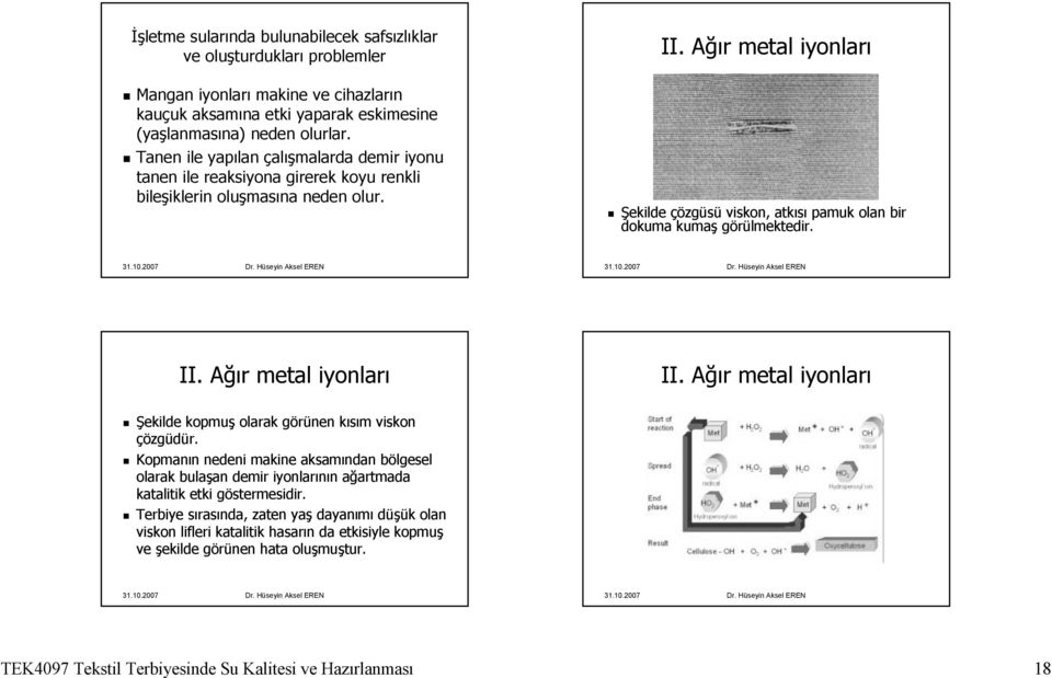 Ağır metal iyonları Şekilde çözgüsü viskon,, atkısı pamuk olan bir dokuma kumaş görülmektedir. II. Ağır metal iyonları II. Ağır metal iyonları Şekilde kopmuş olarak görünen kısım viskon çözgüdür.