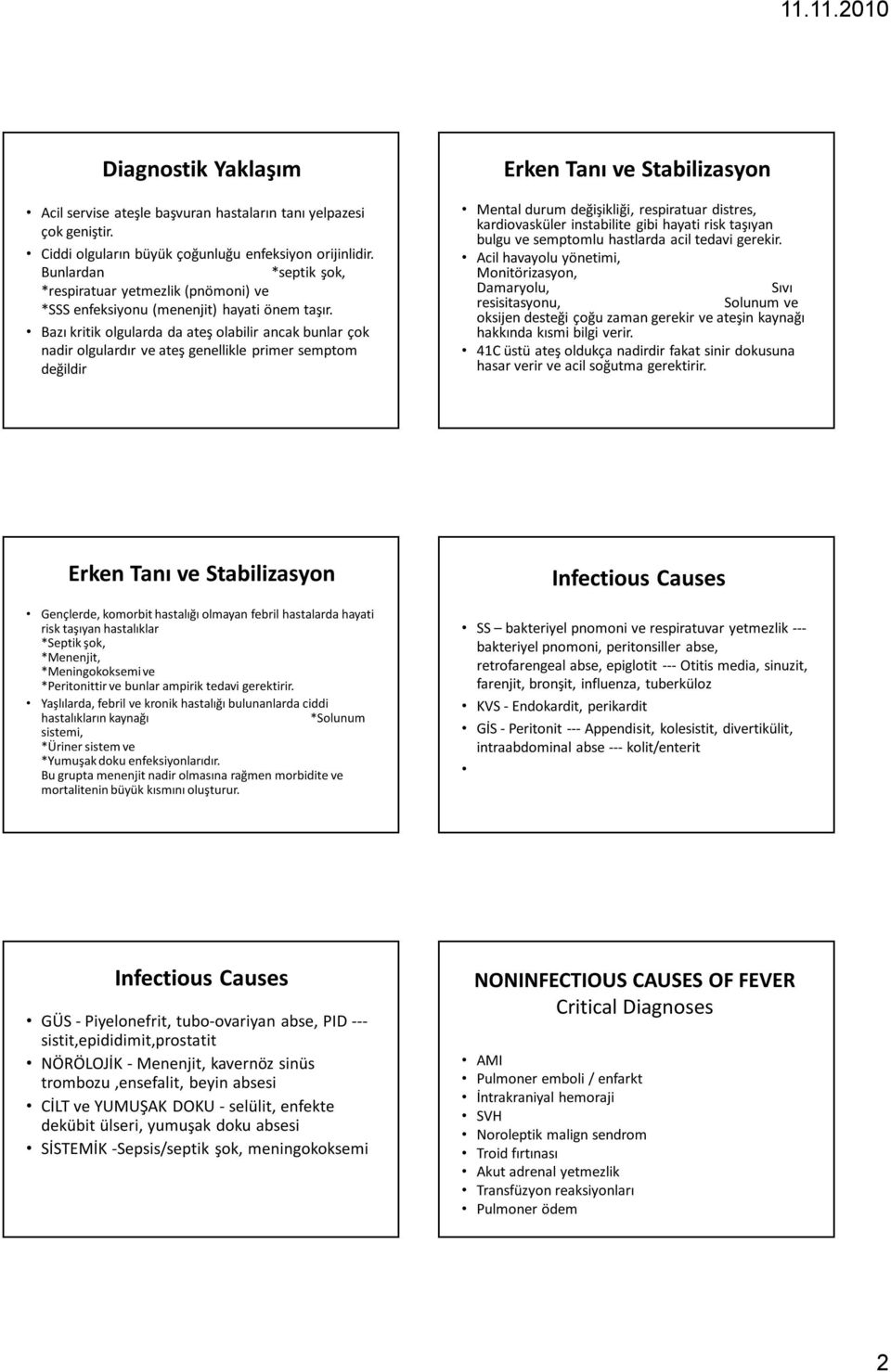 Bazı kritik olgularda da ateş olabilir ancak bunlar çok nadir olgulardır ve ateş genellikle primer semptom değildir Erken Tanı ve Stabilizasyon Mental durum değişikliği, respiratuar distres,