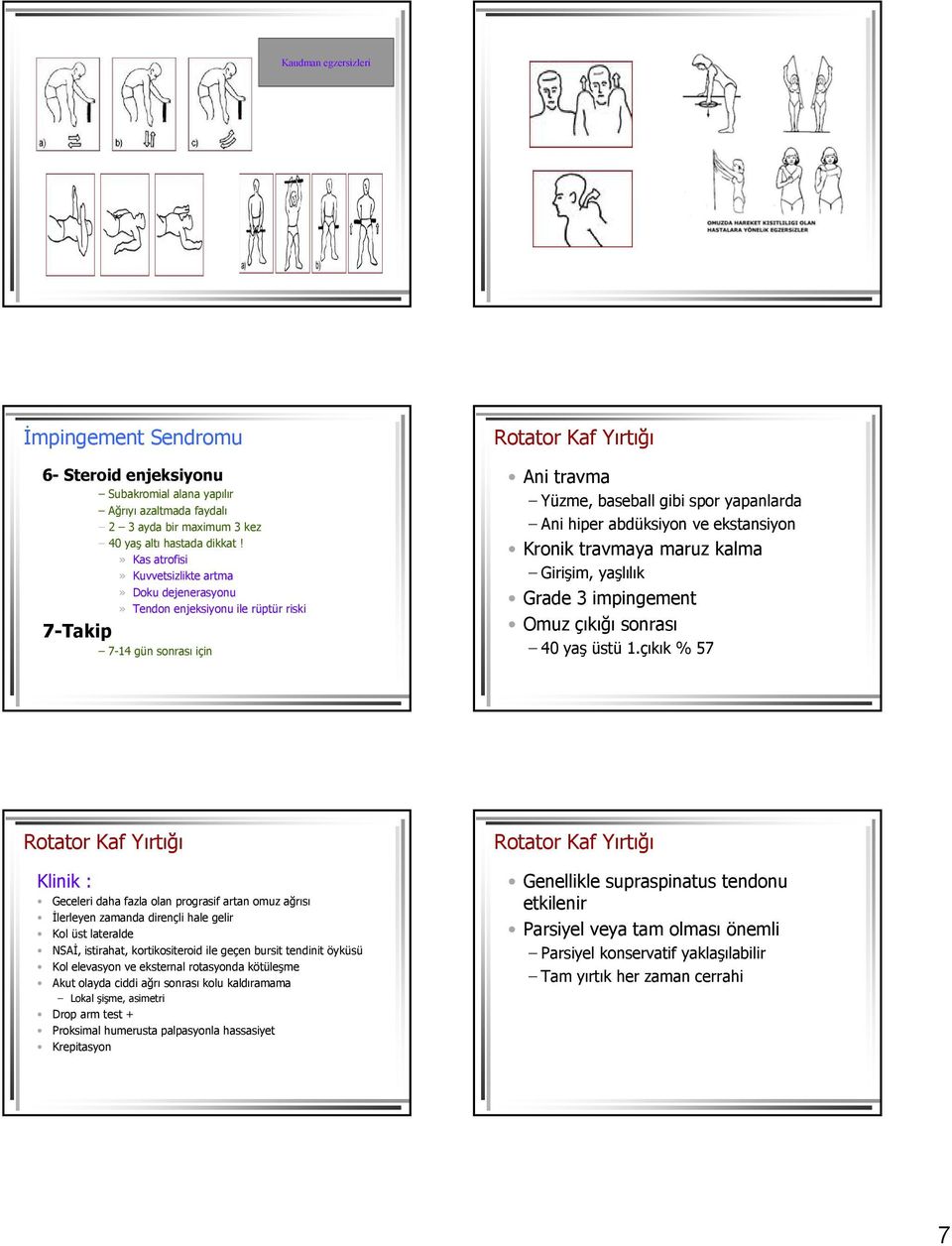 hiper abdüksiyon ve ekstansiyon Kronik travmaya maruz kalma Girişim, yaşlılık Grade 3 impingement Omuz çıkığı sonrası 40 yaş üstü 1.