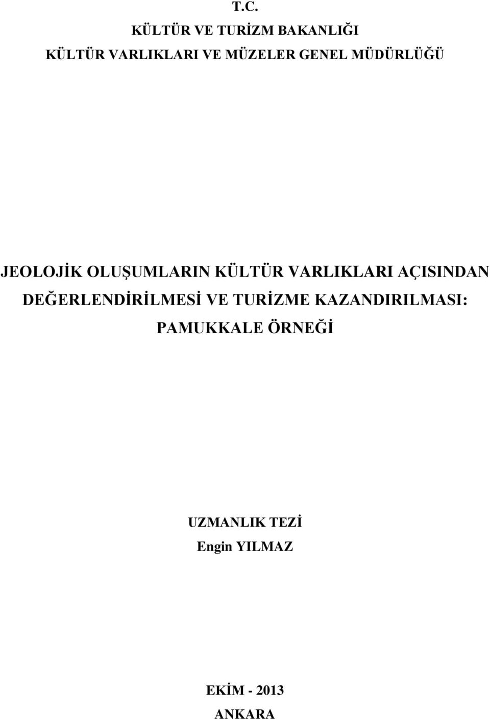 VARLIKLARI AÇISINDAN DEĞERLENDİRİLMESİ VE TURİZME