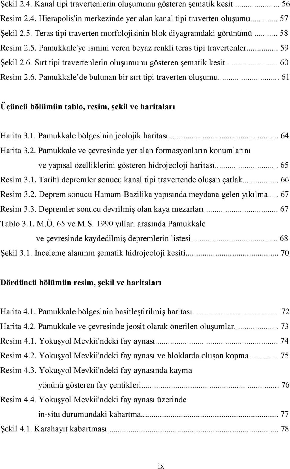 .. 61 Üçüncü bölümün tablo, resim, şekil ve haritaları Harita 3.1. Pamukkale bölgesinin jeolojik haritası... 64 Harita 3.2.