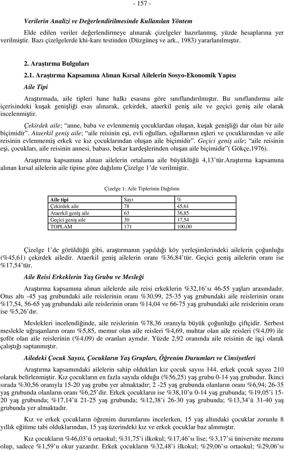 83) yararlanılmıştır. 2. Araştırma Bulguları 2.1. Araştırma Kapsamına Alınan Kırsal Ailelerin Sosyo-Ekonomik Yapısı Aile Tipi Araştırmada, aile tipleri hane halkı esasına göre sınıflandırılmıştır.