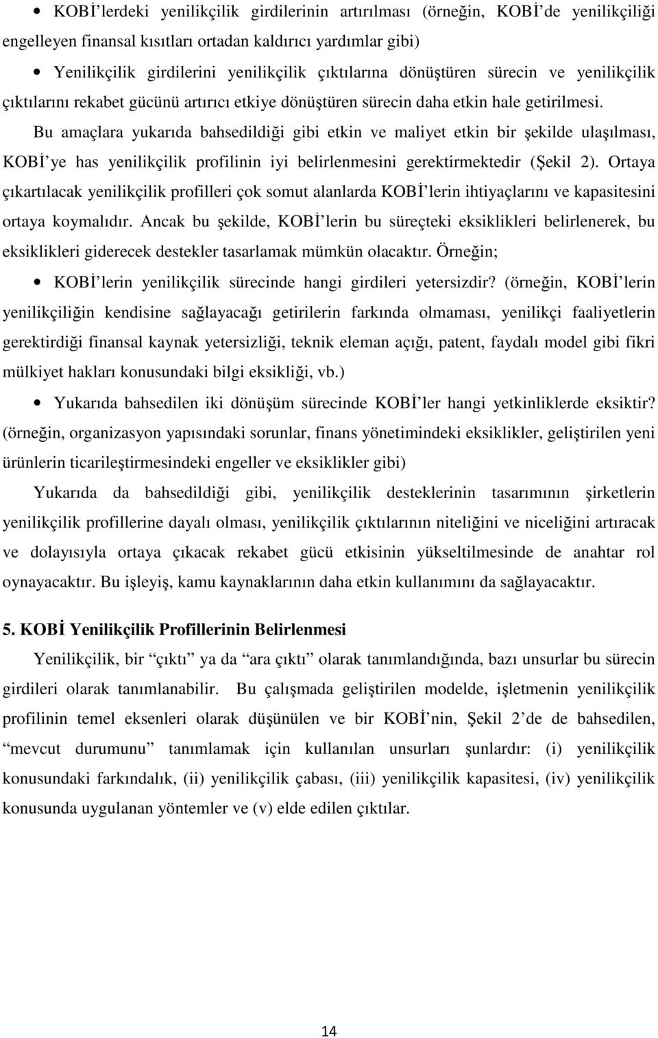 Bu amaçlara yukarıda bahsedildiği gibi etkin ve maliyet etkin bir şekilde ulaşılması, KOBİ ye has yenilikçilik profilinin iyi belirlenmesini gerektirmektedir (Şekil 2).