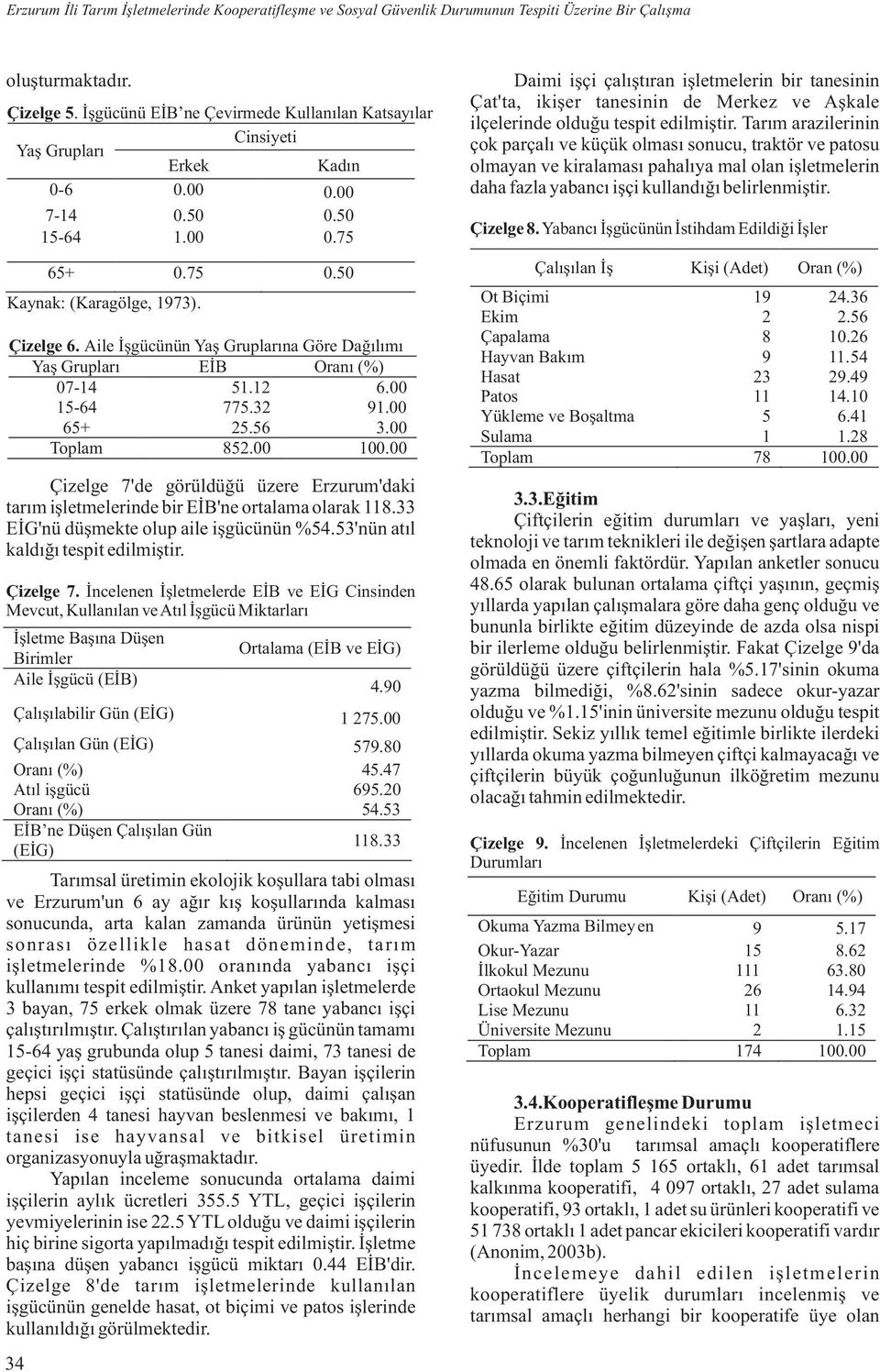 Aile İşgücünün Yaş Gruplarına Göre Dağılımı Yaş Grupları EİB Oranı (%) 07-14 51.12 6.00 15-64 775.32 91.00 65+ 25.56 3.00 Toplam 852.00 100.