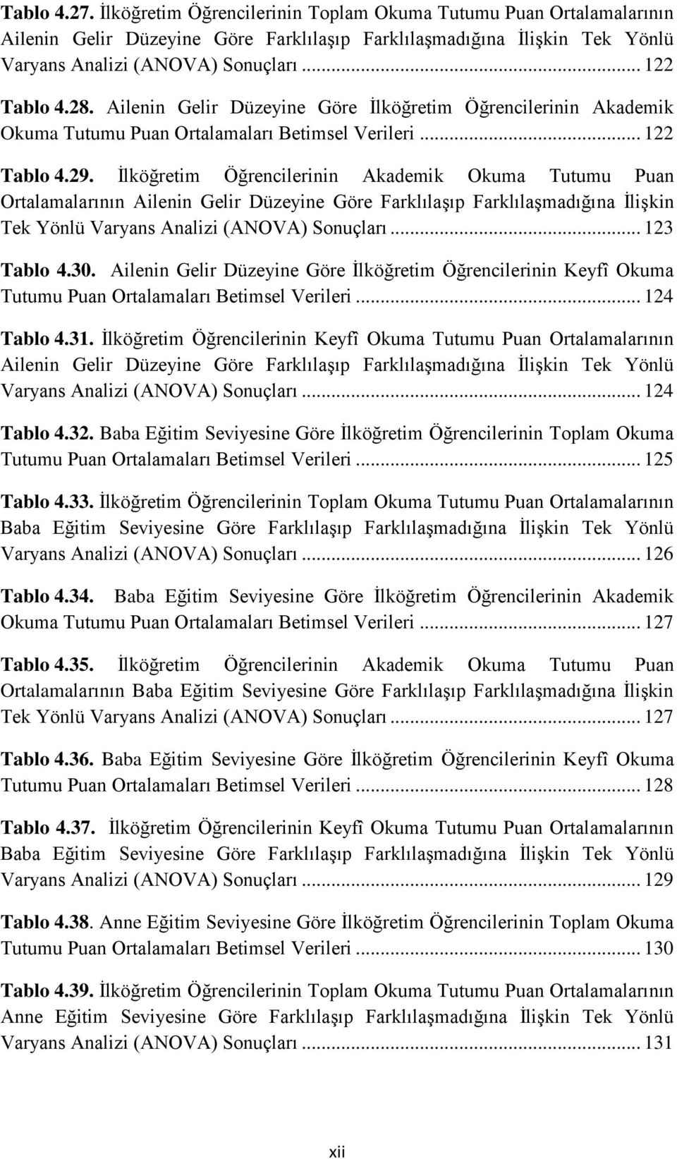 Ġlköğretim Öğrencilerinin Akademik Okuma Tutumu Puan Ortalamalarının Ailenin Gelir Düzeyine Göre FarklılaĢıp FarklılaĢmadığına ĠliĢkin Tek Yönlü Varyans Analizi (ANOVA) Sonuçları... 123 Tablo 4.30.