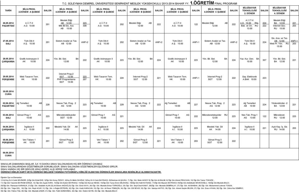 29.05.4 HK PHP Programlama SGT 15:00 207 HK HK Say. Elektronik A.K 30.05.4 02.06.4 229 Yönlendiriciler -2 03.06.4 Mikrodeneteleyiciler Mikrodeneteleyiciler RU Nes Tab. Prog-1 13:00 Mikrodenet. RU 04.