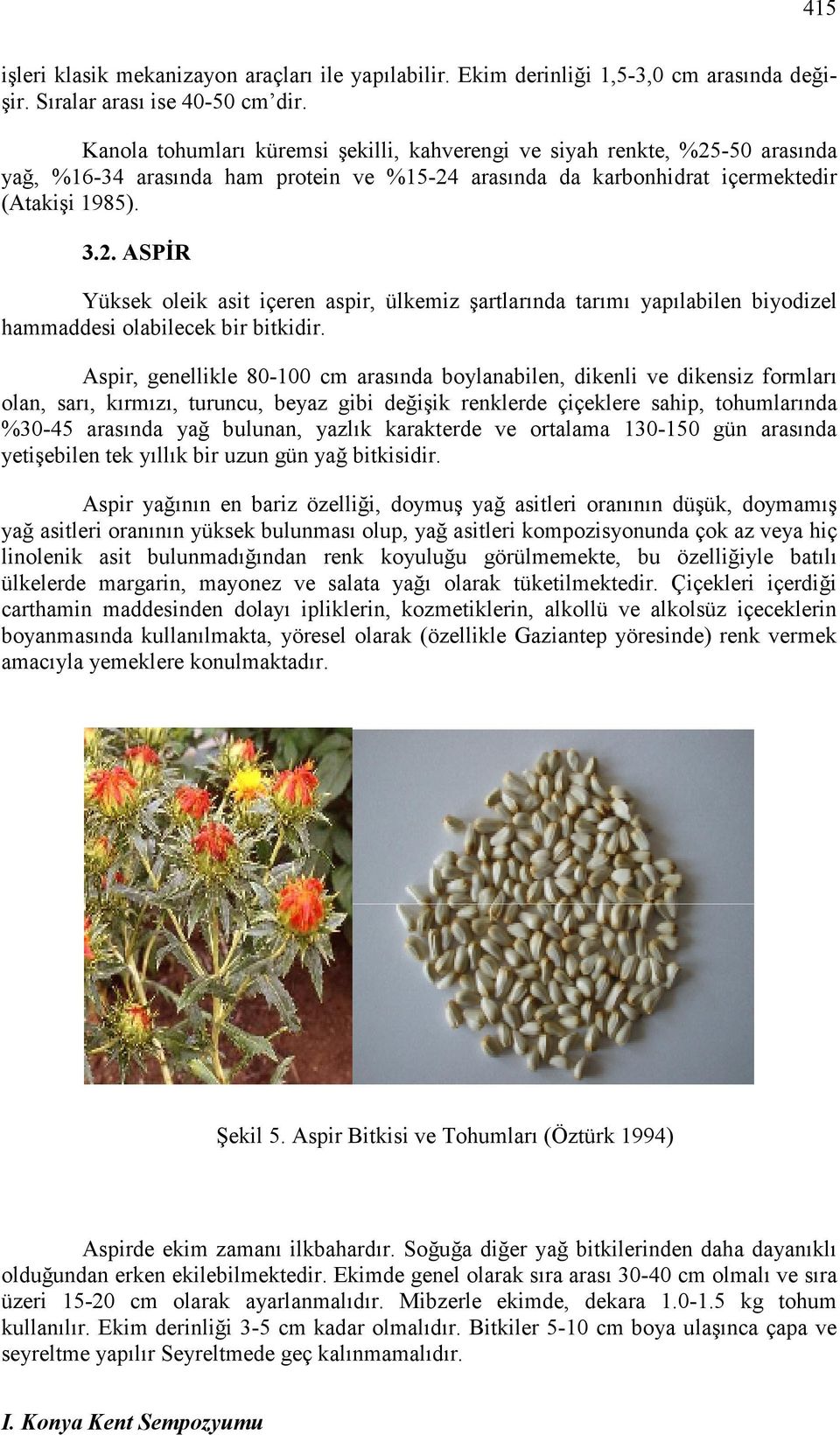 Aspir, genellikle 80-100 cm arasında boylanabilen, dikenli ve dikensiz formları olan, sarı, kırmızı, turuncu, beyaz gibi değişik renklerde çiçeklere sahip, tohumlarında %30-45 arasında yağ bulunan,