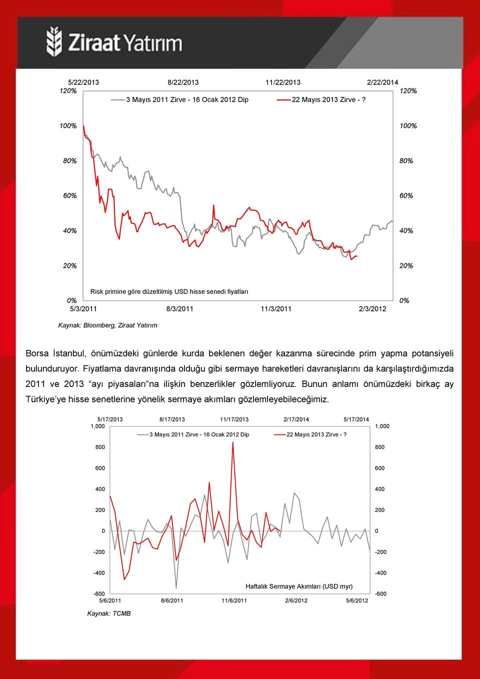 Fiyatlama davranışında olduğu gibi sermaye hareketleri davranışlarını da karşılaştırdığımızda 2011 ve 2013 ayı piyasaları na ilişkin benzerlikler gözlemliyoruz.