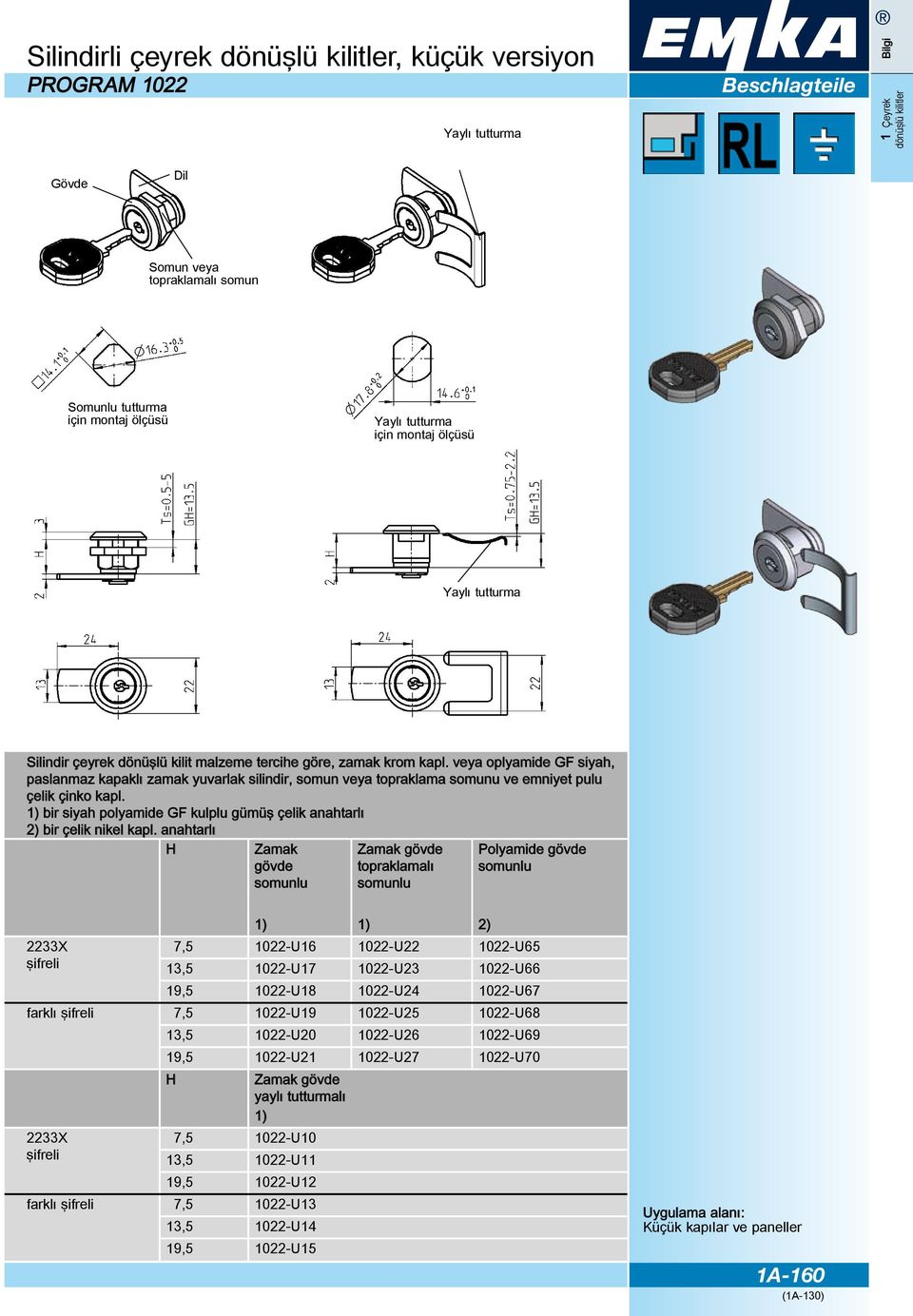 1) bir siyah polyamide GF kulplu gümüş çelik anahtarlı 2) bir çelik nikel kapl.