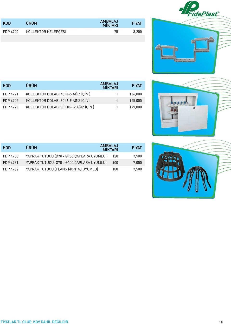 FDP 4730 YAPRAK TUTUCU (Ø70 - Ø150 ÇAPLARA UYUMLU) 120 7,500 FDP 4731 YAPRAK TUTUCU (Ø70 - Ø100 ÇAPLARA