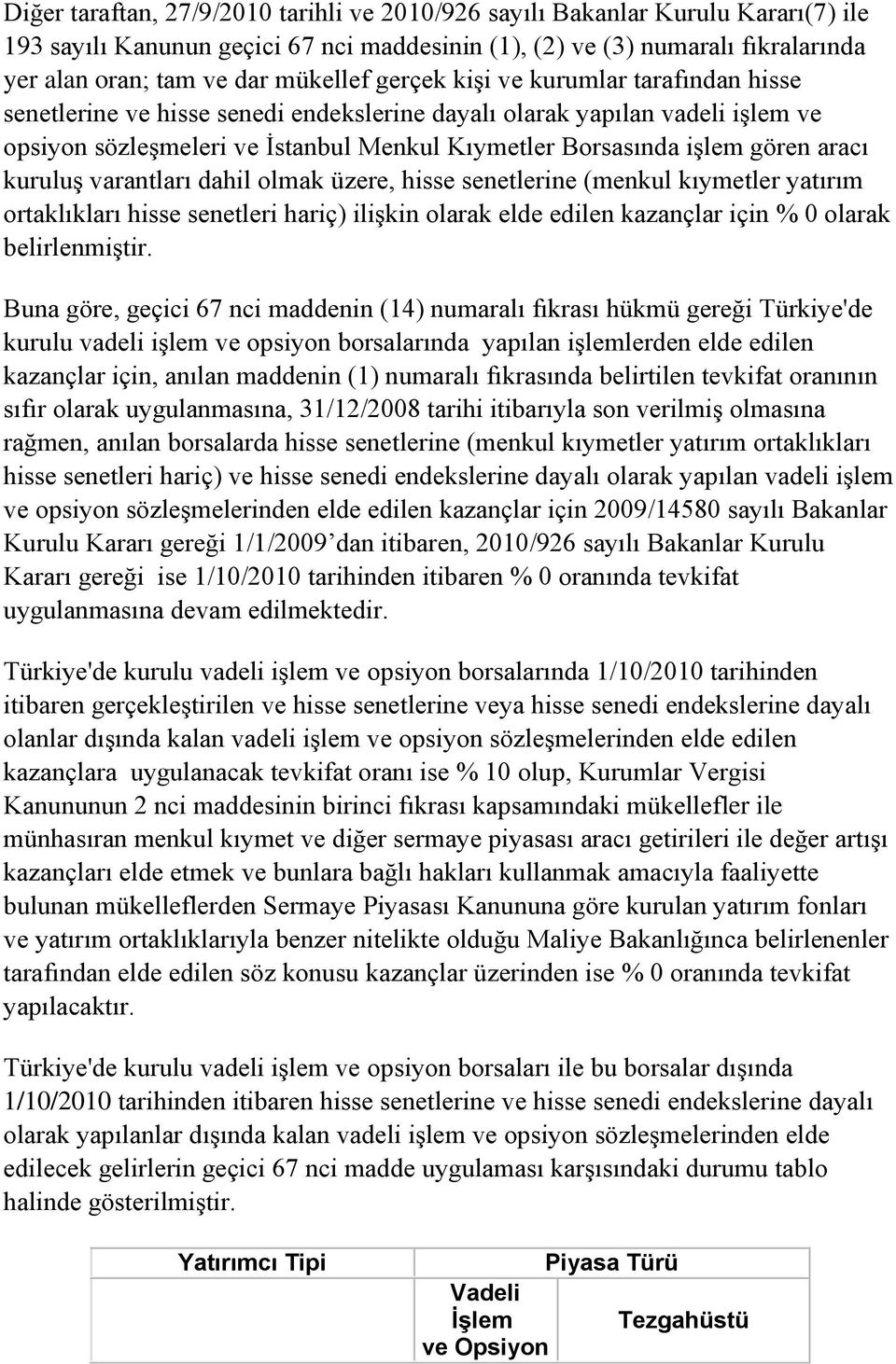 kuruluş varantları dahil olmak üzere, hisse senetlerine (menkul kıymetler yatırım ortaklıkları hisse senetleri hariç) ilişkin olarak elde edilen kazançlar için % 0 olarak belirlenmiştir.