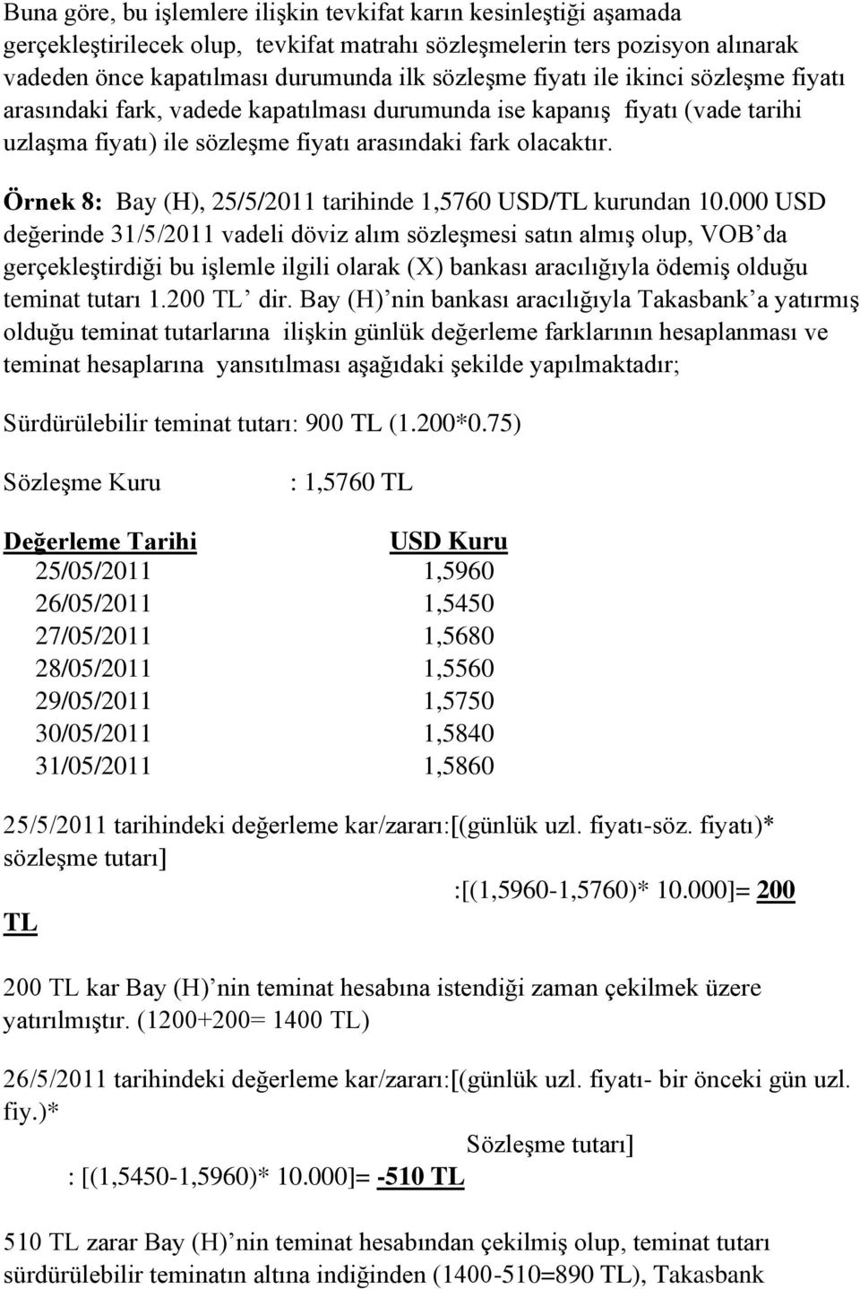 Örnek 8: Bay (H), 25/5/2011 tarihinde 1,5760 USD/TL kurundan 10.