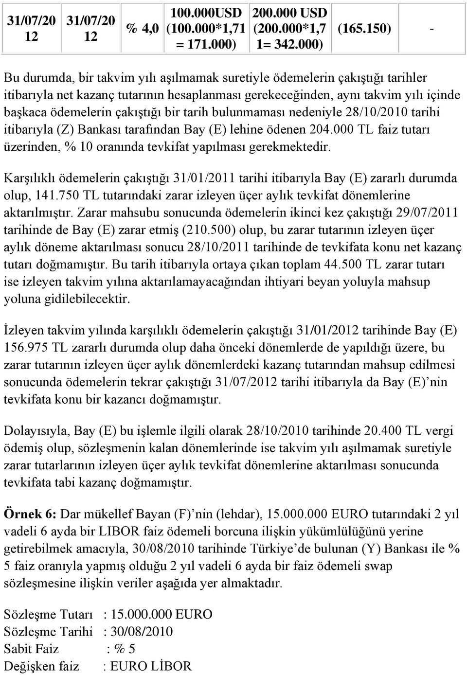 bir tarih bulunmaması nedeniyle 28/10/2010 tarihi itibarıyla (Z) Bankası tarafından Bay (E) lehine ödenen 204.000 TL faiz tutarı üzerinden, % 10 oranında tevkifat yapılması gerekmektedir.