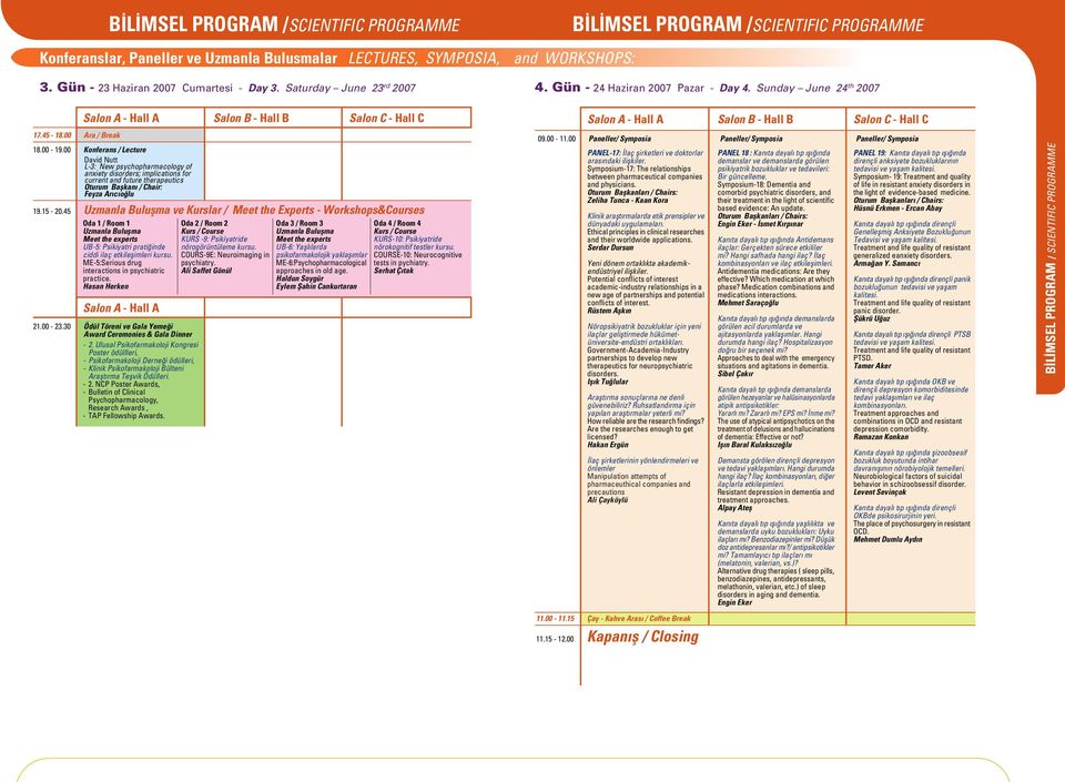 00 Konferans / Lecture David Nutt L-3: New psychopharmacology of anxiety disorders; implications for current and future therapeutics Oturum Baflkan / Chair: Feyza Ar c o lu 19.15-20.