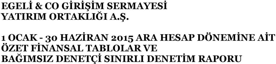 1 OCAK - 30 HAZİRAN 2015 ARA HESAP