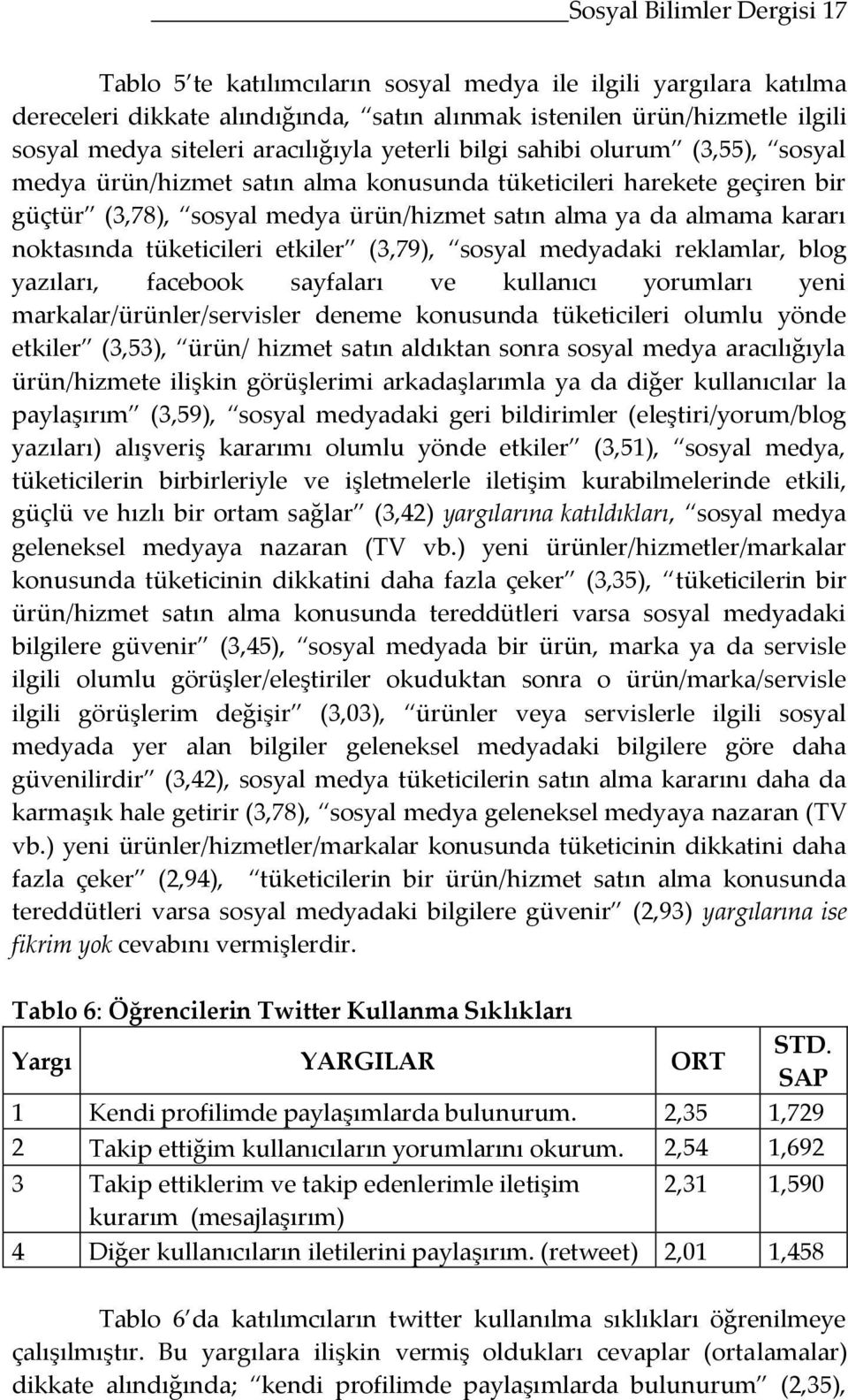 noktasında tüketicileri etkiler (3,79), sosyal medyadaki reklamlar, blog yazıları, facebook sayfaları ve kullanıcı yorumları yeni markalar/ürünler/servisler deneme konusunda tüketicileri olumlu yönde