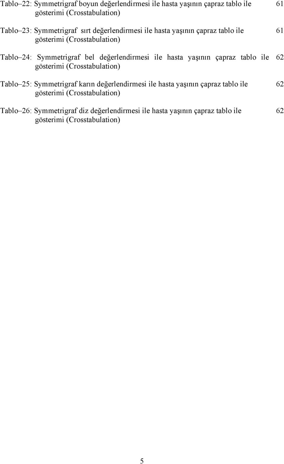 hasta yaşının çapraz tablo ile 62 gösterimi (Crosstabulation) Tablo 25: Symmetrigraf karın değerlendirmesi ile hasta yaşının çapraz tablo