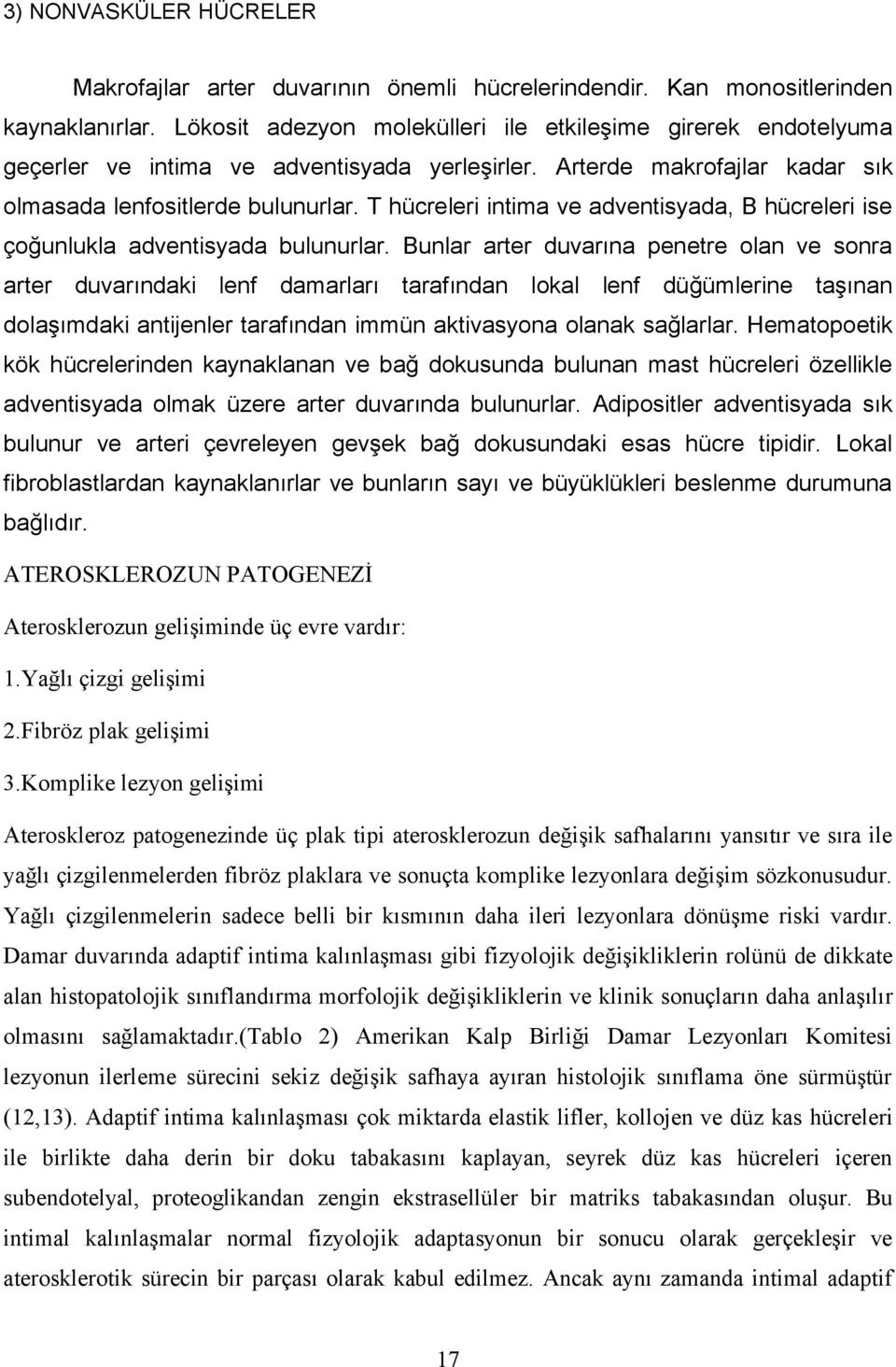 T hücreleri intima ve adventisyada, B hücreleri ise çoğunlukla adventisyada bulunurlar.