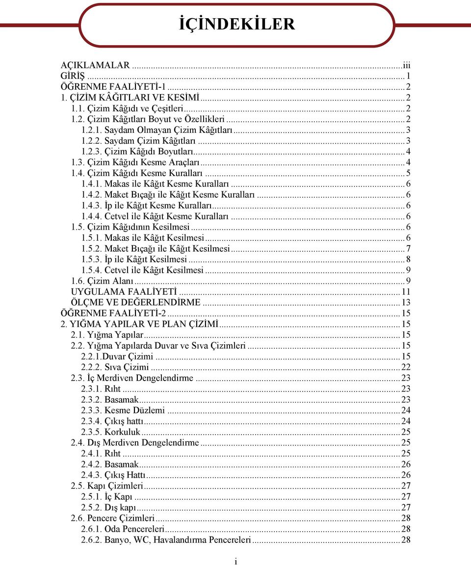 ..6 1.4.3. İp ile Kâğıt Kesme Kuralları...6 1.4.4. Cetvel ile Kâğıt Kesme Kuralları...6 1.5. Çizim Kâğıdının Kesilmesi...6 1.5.1. Makas ile Kâğıt Kesilmesi...6 1.5.2. Maket Bıçağı ile Kâğıt Kesilmesi.