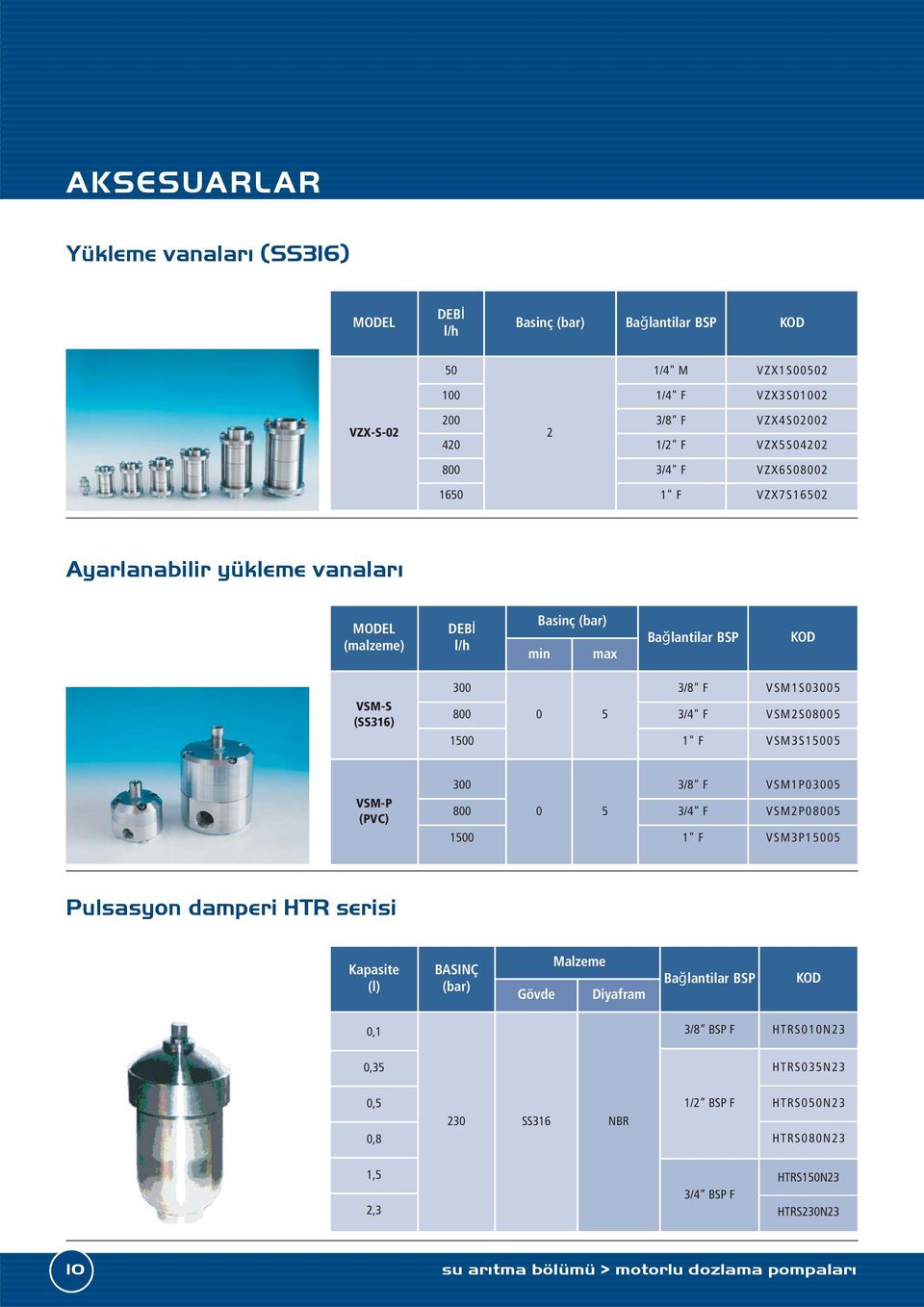 VSM2S08005 VSM3S15005 VSM-P () 300 800 1500 0 5 VSM1P03005 VSM2P08005 VSM3P15005 Pulsasyon damperi HTR serisi Kapasite (l) BASINÇ (bar) Gövde Malzeme Diyafram Bağlantilar