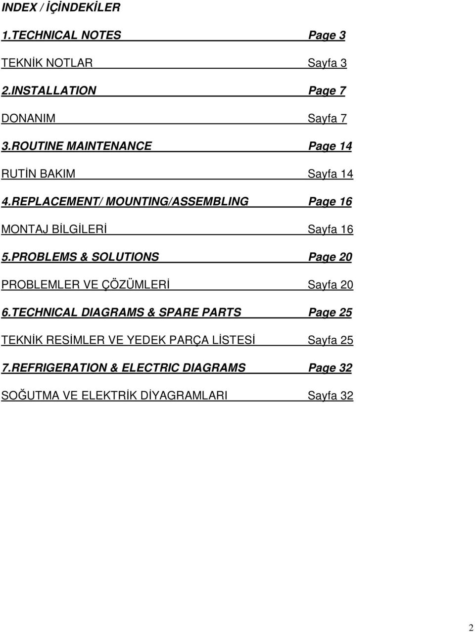 REPLACEMENT/ MOUNTING/ASSEMBLING Page 16 MONTAJ BİLGİLERİ Sayfa 16 5.