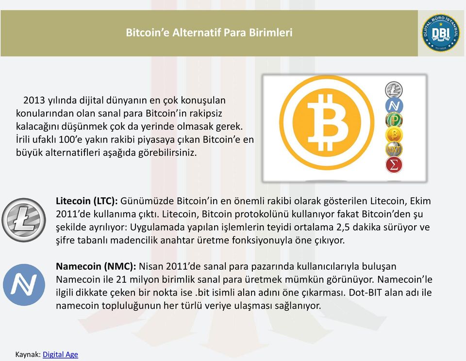 Litecoin (LTC): Günümüzde Bitcoin in en önemli rakibi olarak gösterilen Litecoin, Ekim 2011 de kullanıma çıktı.