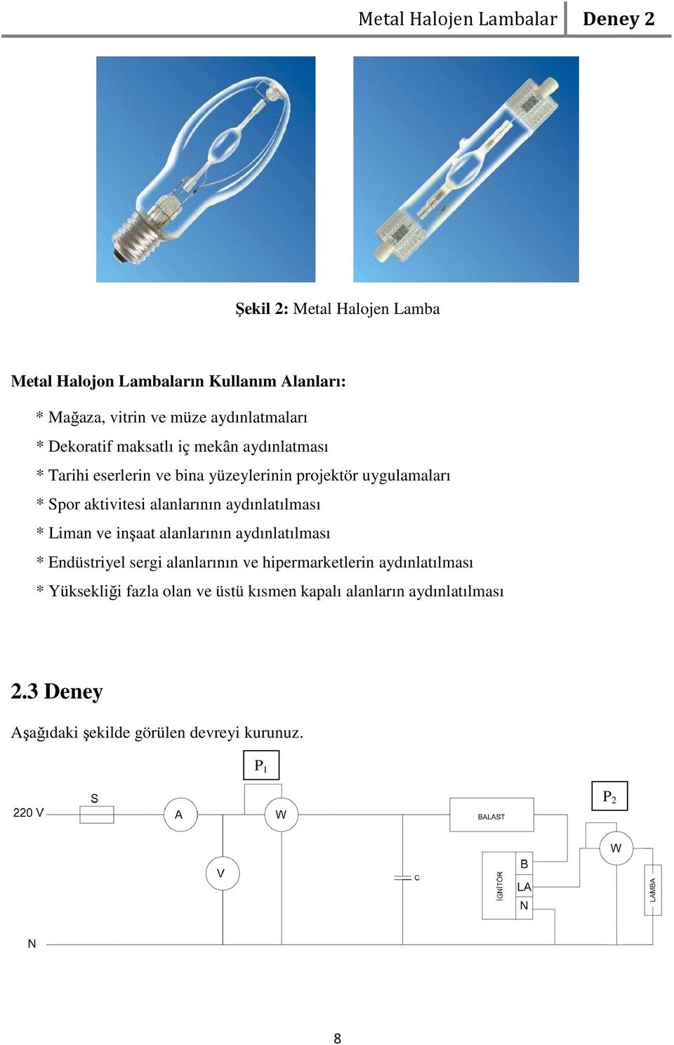 aktivitesi alanlarının aydınlatılması * Liman ve inşaat alanlarının aydınlatılması * Endüstriyel sergi alanlarının ve hipermarketlerin